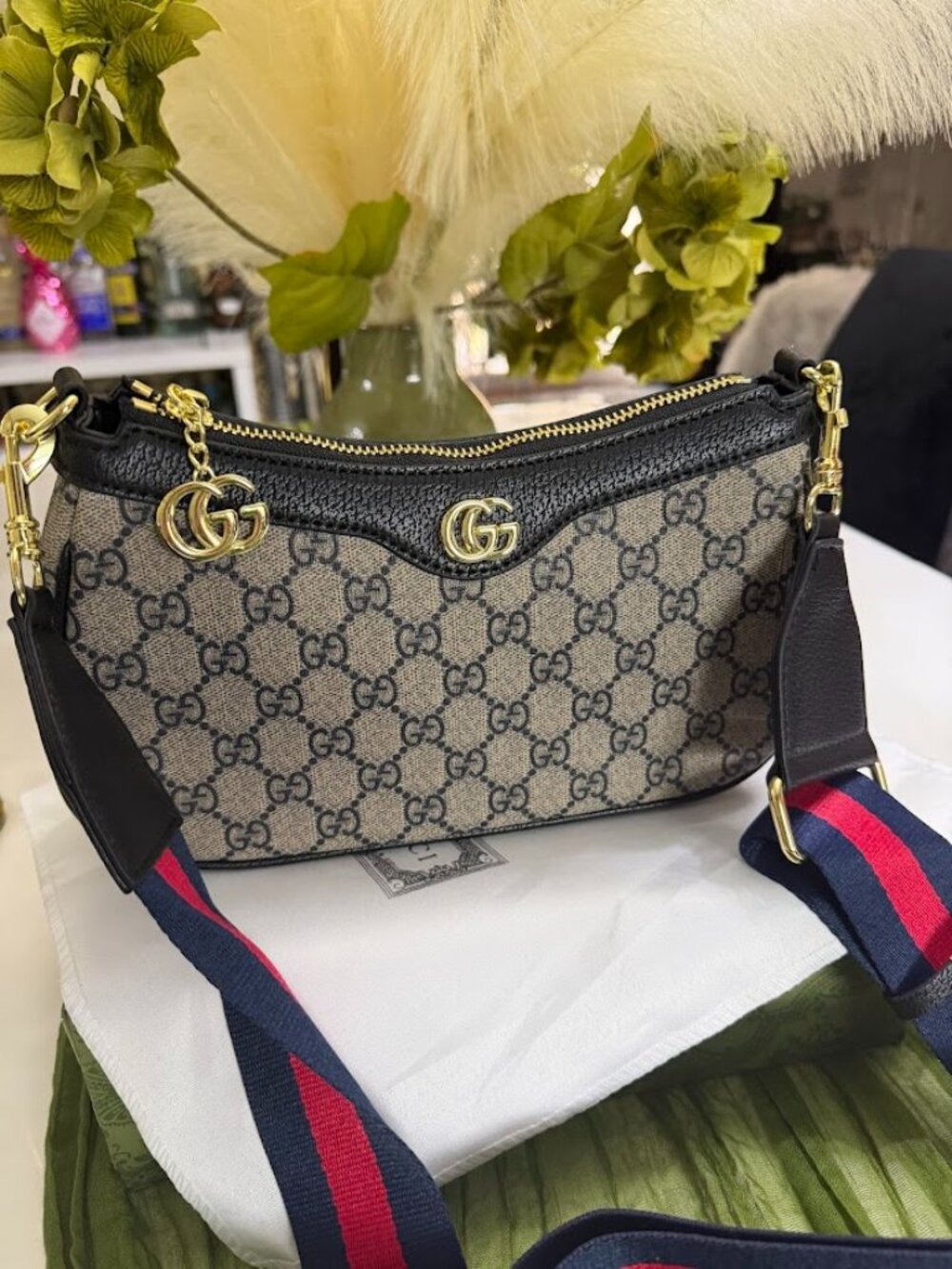 Monogram Canvas Mini Shoulder Bag Gold Hardware Chain Strap Y2K Vintage Style - Picture 6 of 6